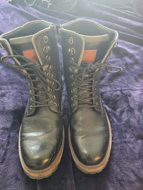 Jousen Men's Black Leather Lace-Up Combat Boots – Size 11 – Excellent Condition